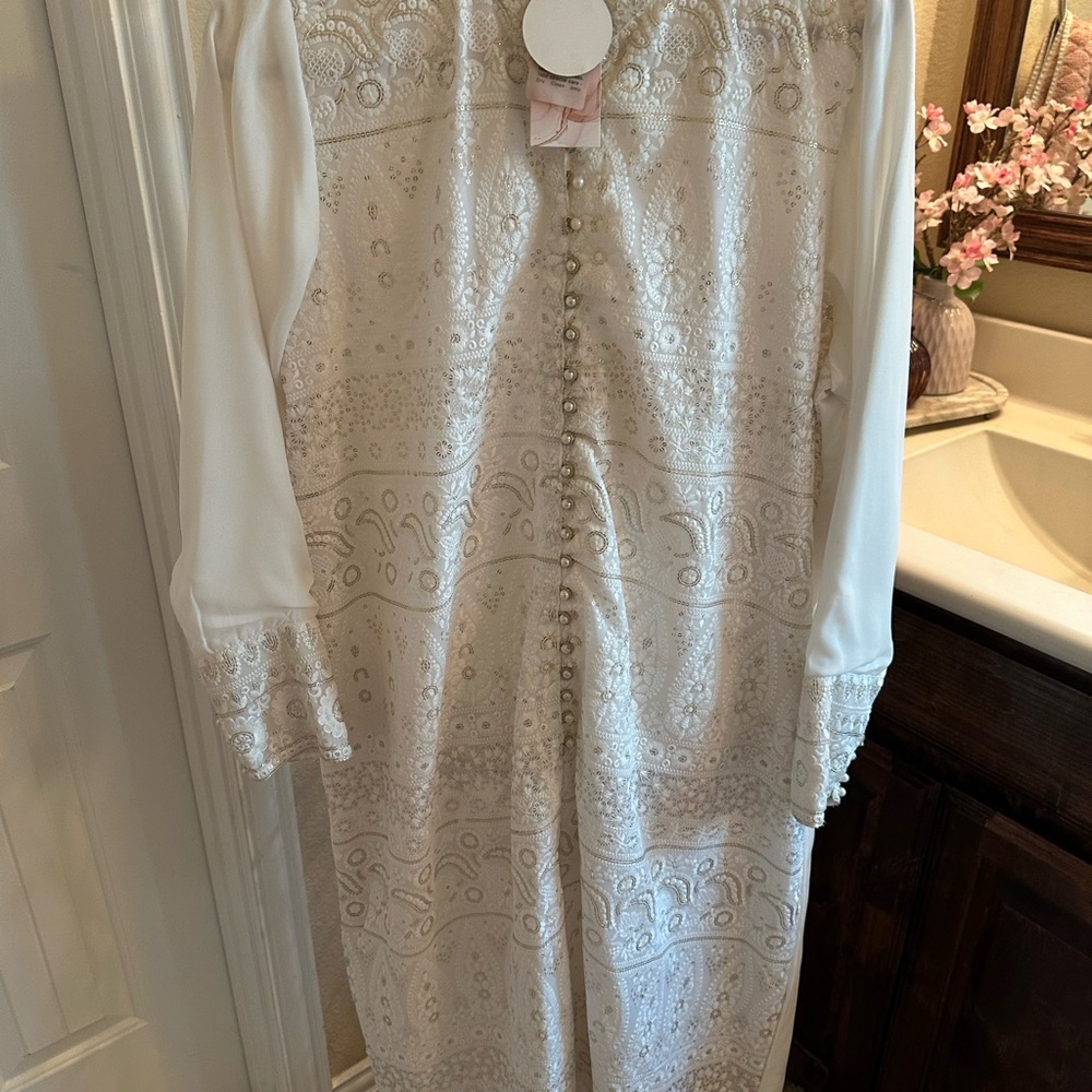 Junaid Jamshed White Lace Kurta trouser